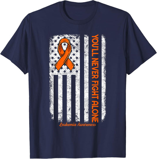 You'll Never fight Alone Blood Cancer Leukemia Awareness T-Shirt - T-Shirt | Navy