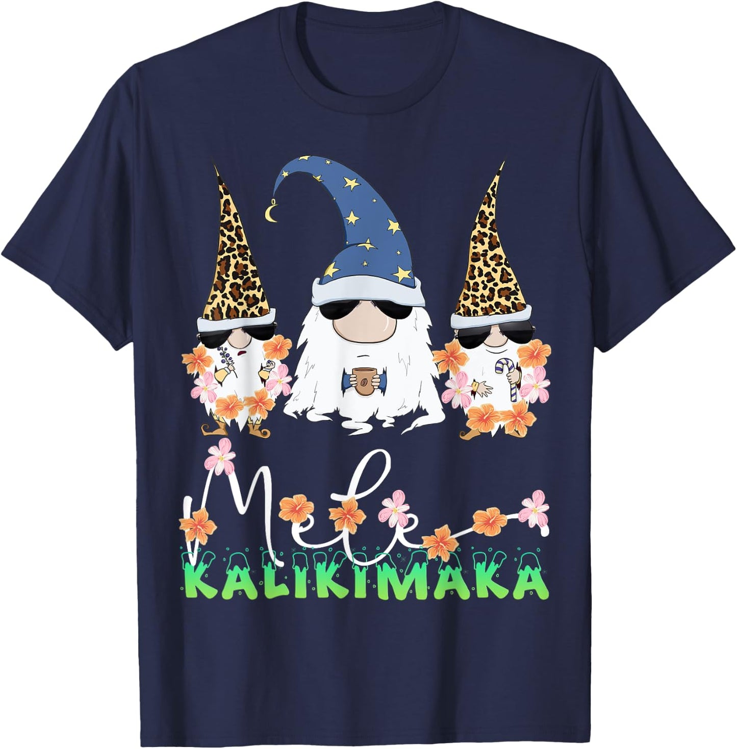 Mele Kalikimaka Funny Hawaiian Christmas Gnomes Coffee Lover T-Shirt - T-Shirt | Navy