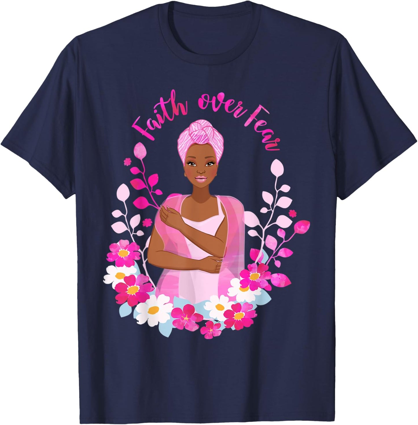 Faith Over Fear Breast Cancer Awareness African American T-Shirt - T-Shirt | Navy
