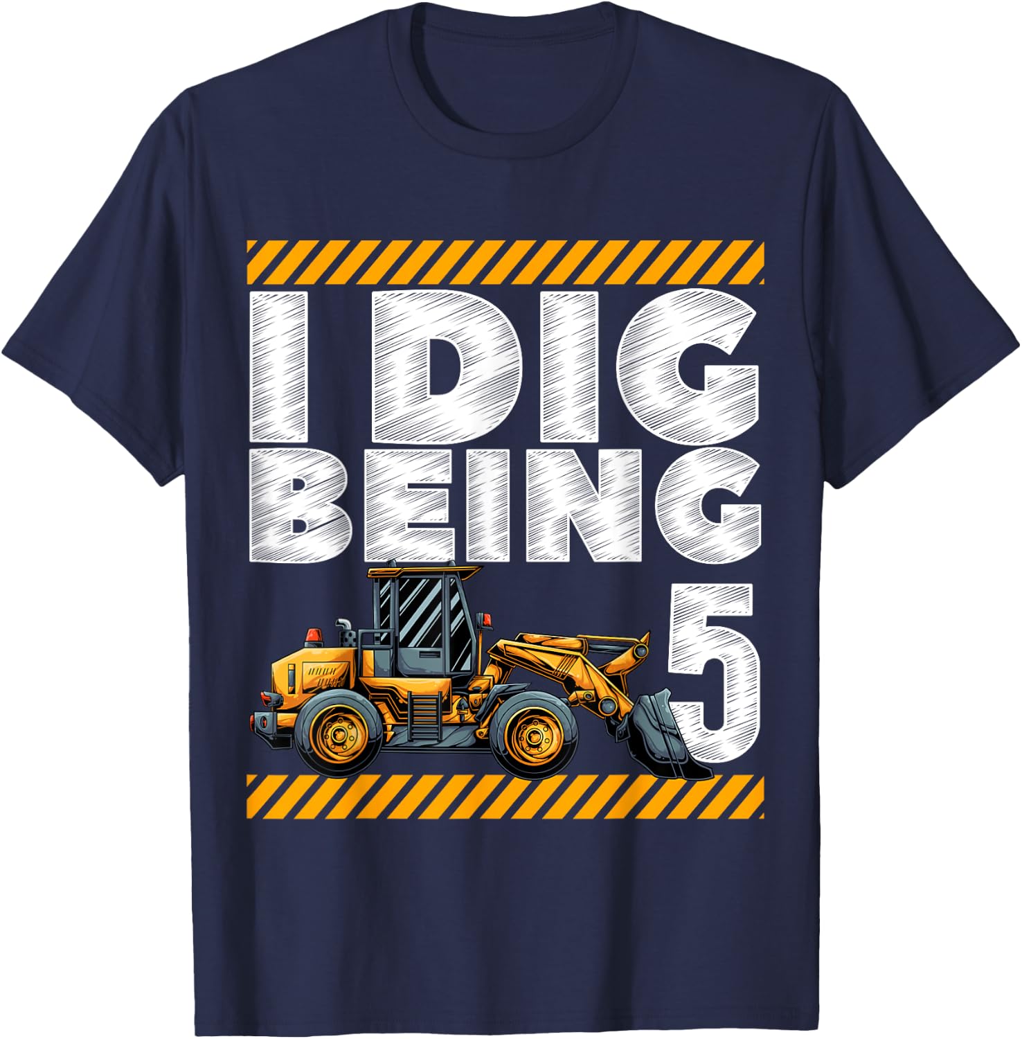 5th Birthday Construction Truck I Dig Being 5 Vehicle Bday T-Shirt - T-Shirt | Navy