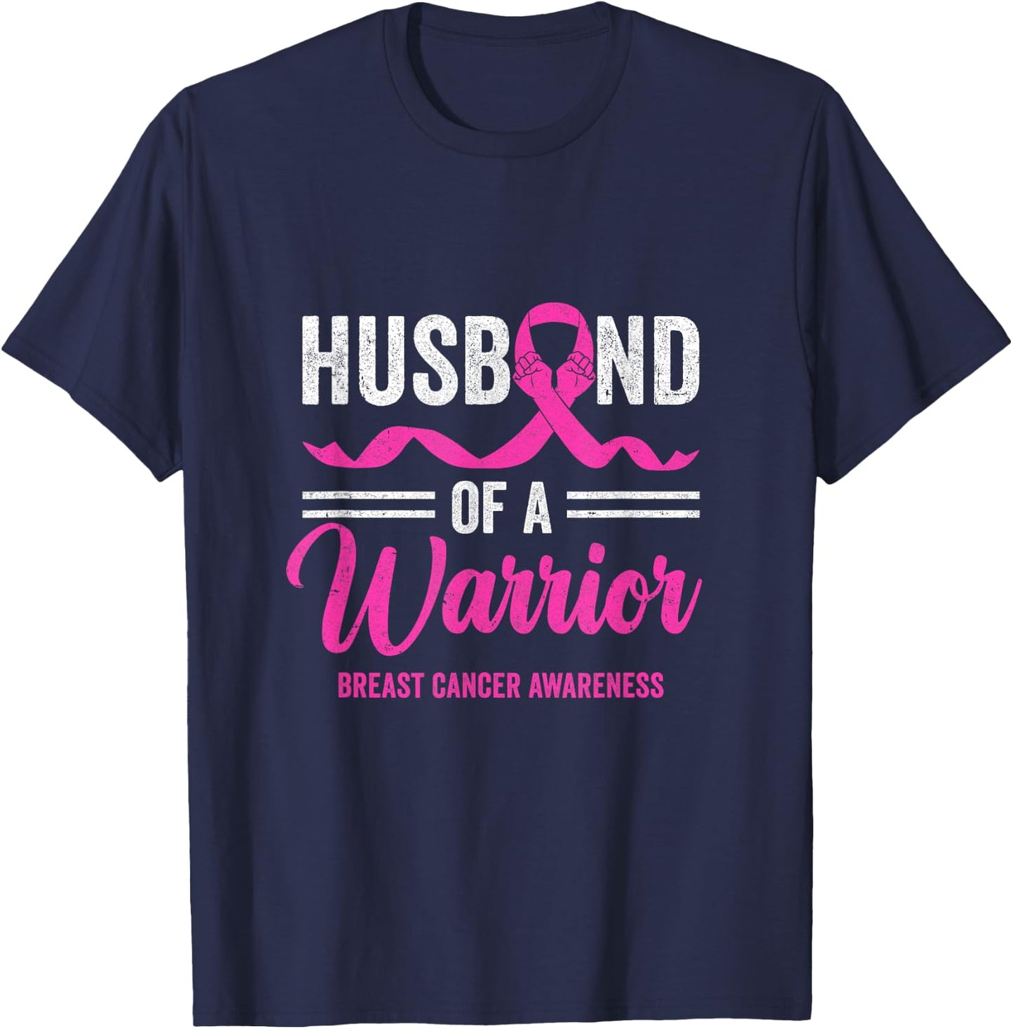 Husband Of A Warrior Breast Cancer Awareness Month Support T-Shirt - T-Shirt | Navy