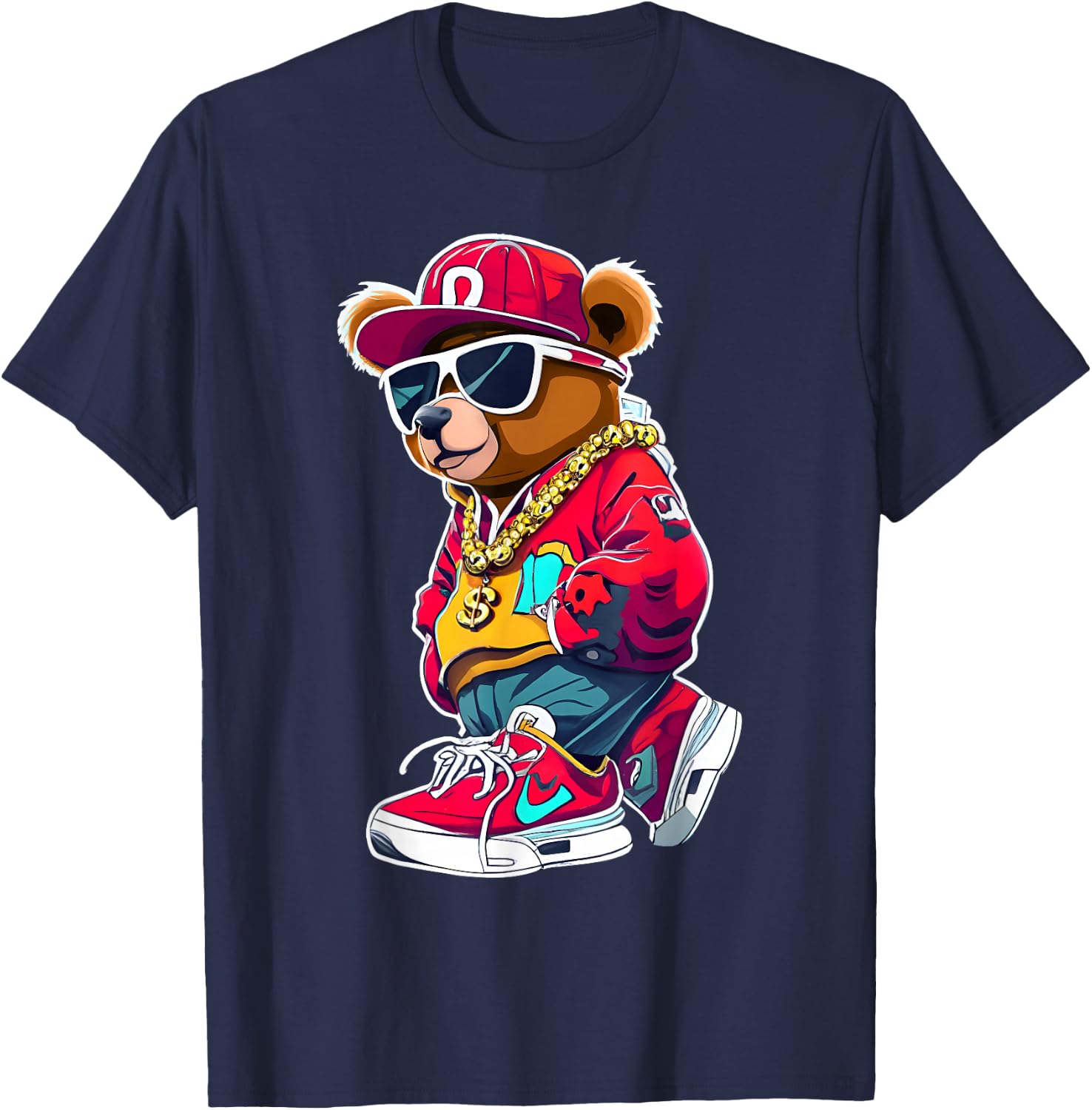 Cute Hip Hop Teddy Bear 90 Hip hop Clothing Graffiti T-Shirt - T-Shirt | Navy