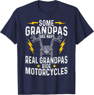 Some Grandpas Take Naps Real Grandpas Ride-Motorcycle T-Shirt - T-Shirt | Navy