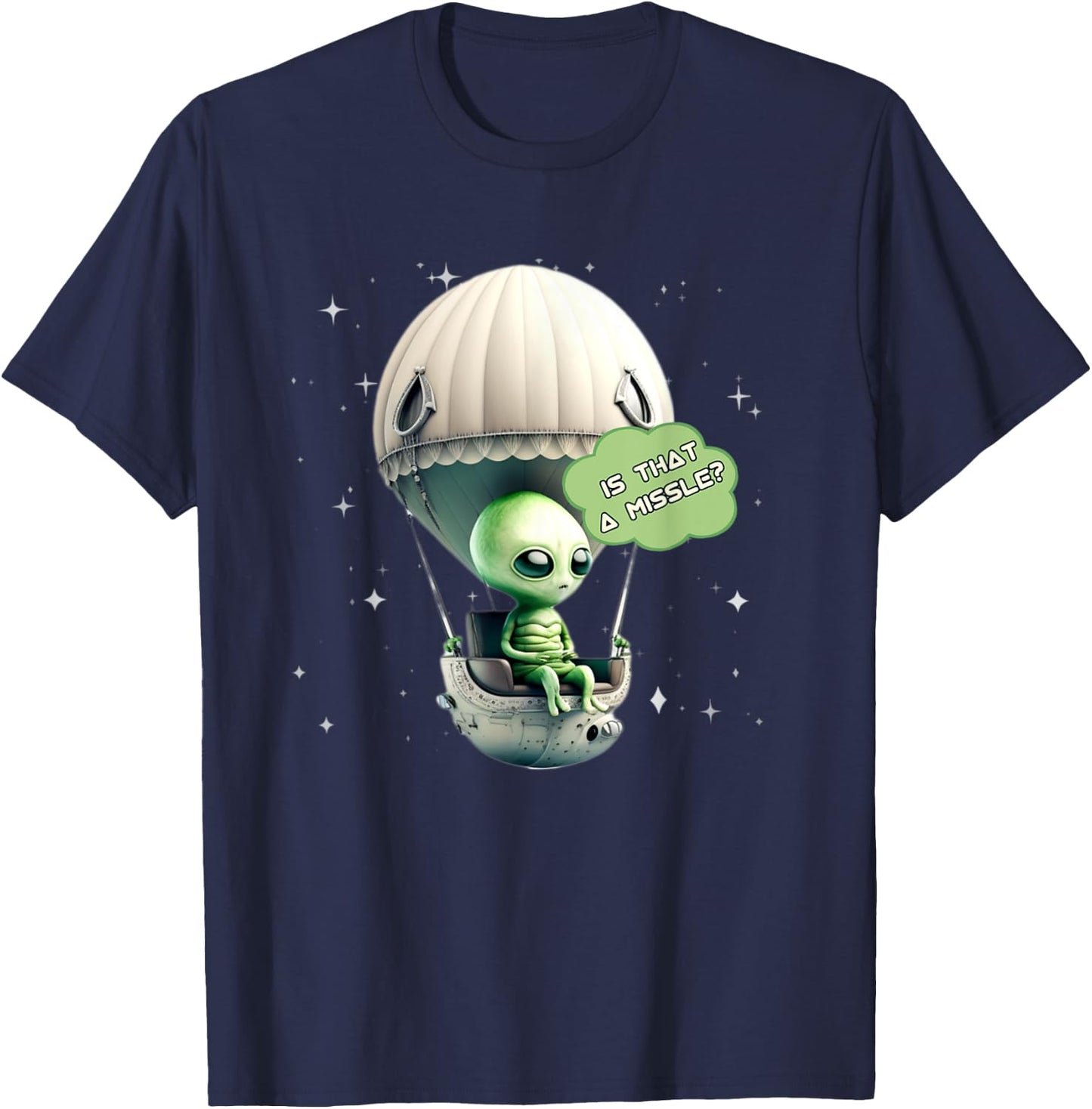Funny Alien Balloon UFO Hot Air Balloon Alien Ship Lovers T-Shirt - T-Shirt | Navy