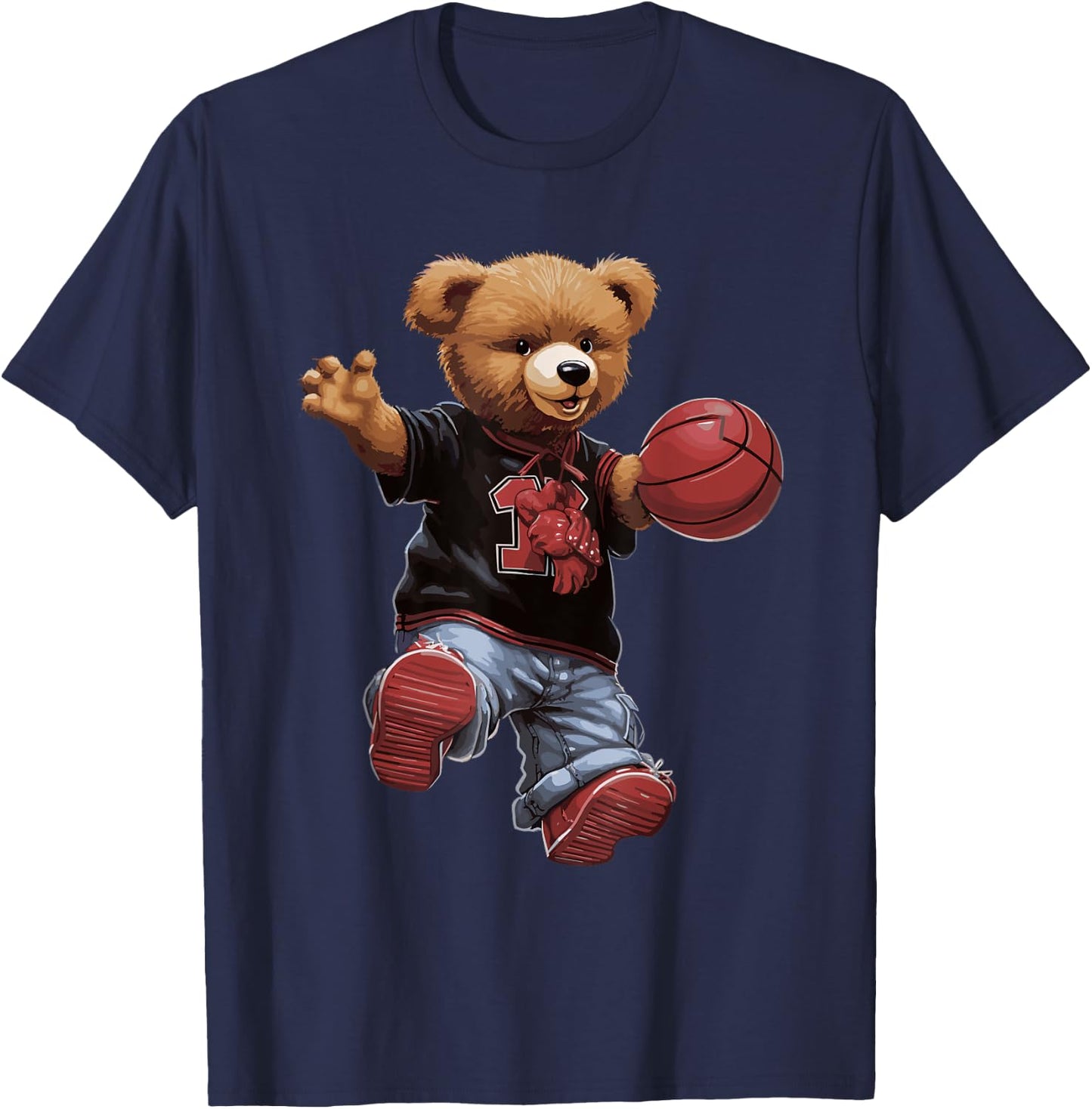 Cute Teddy Bear Playing Basketball Sports Women T-Shirt - T-Shirt | Navy