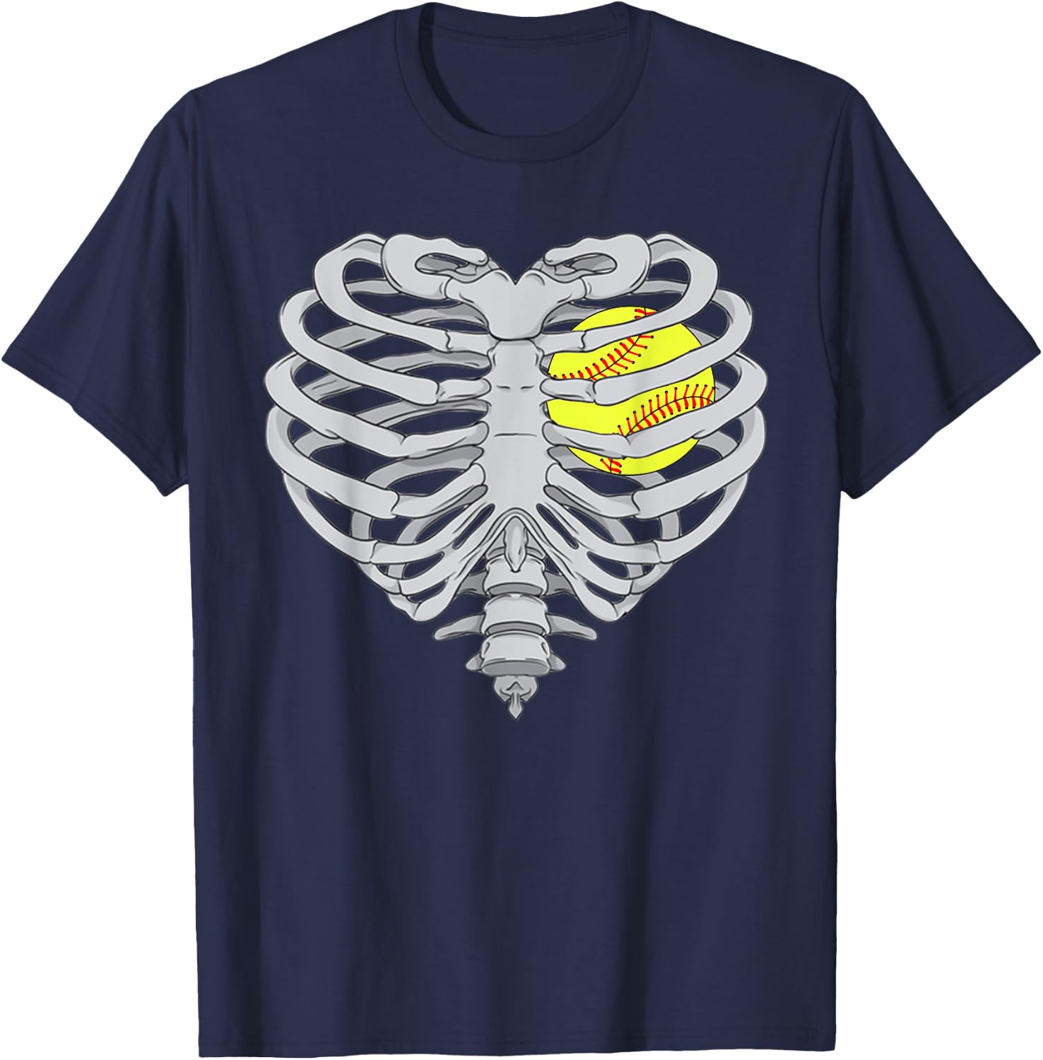 Softball Heart Skeleton RibCage Halloween Love Softball T-Shirt - T-Shirt | Navy
