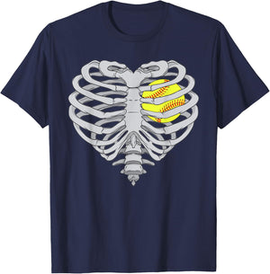 Softball Heart Skeleton RibCage Halloween Love Softball T-Shirt - T-Shirt | Navy
