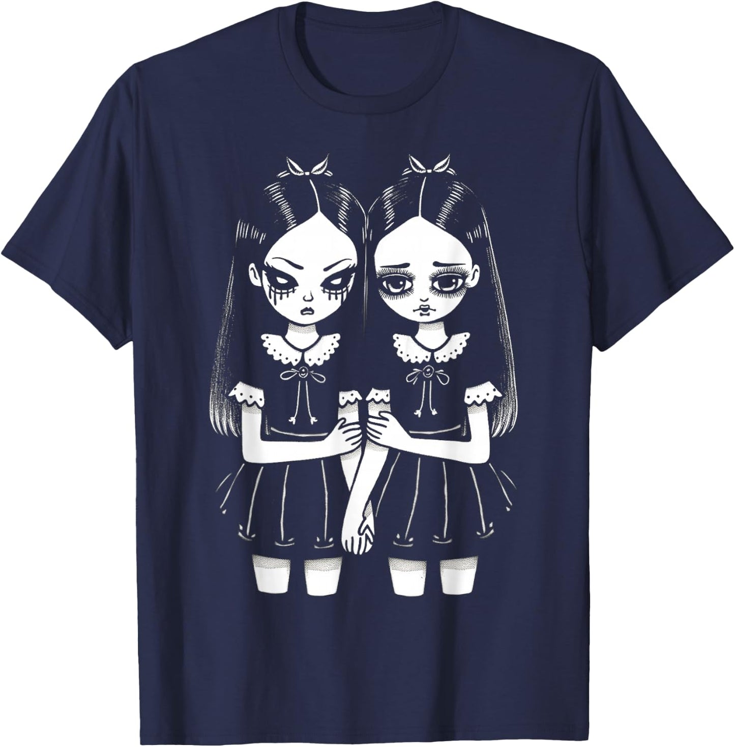 Creepy Cute Revenge And Sorrow Sister Twins Lurk In The Dark T-Shirt - T-Shirt | Navy