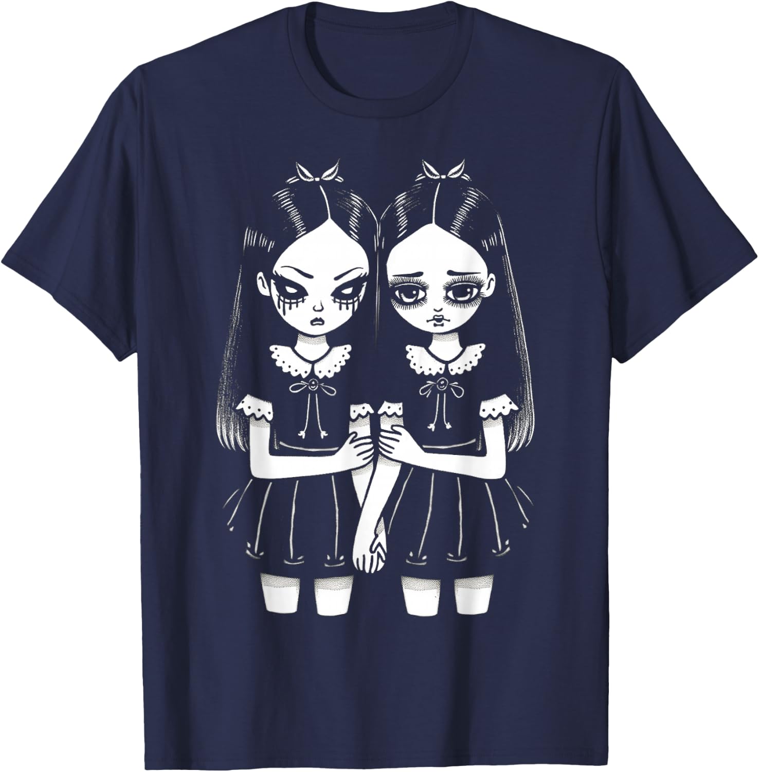 Creepy Cute Revenge And Sorrow Sister Twins Lurk In The Dark T-Shirt - T-Shirt | Navy