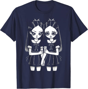 Creepy Cute Revenge And Sorrow Sister Twins Lurk In The Dark T-Shirt - T-Shirt | Navy