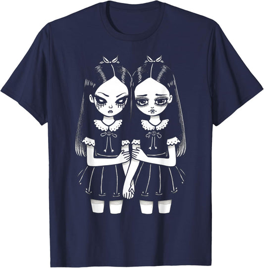 Creepy Cute Revenge And Sorrow Sister Twins Lurk In The Dark T-Shirt - T-Shirt | Navy