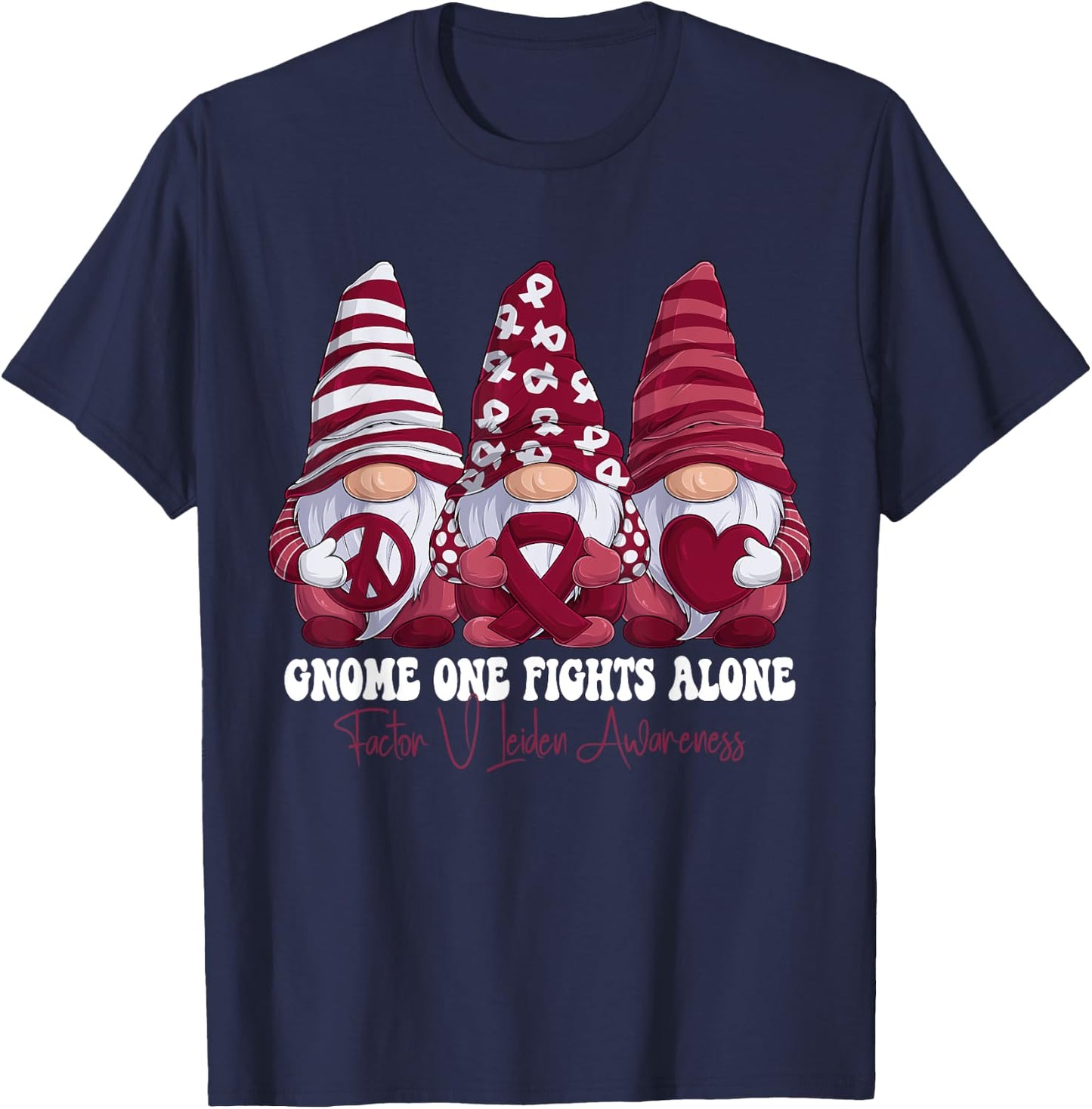 Factor V Leiden Awareness Month Burgundy Ribbon Gnomies T-Shirt - T-Shirt | Navy