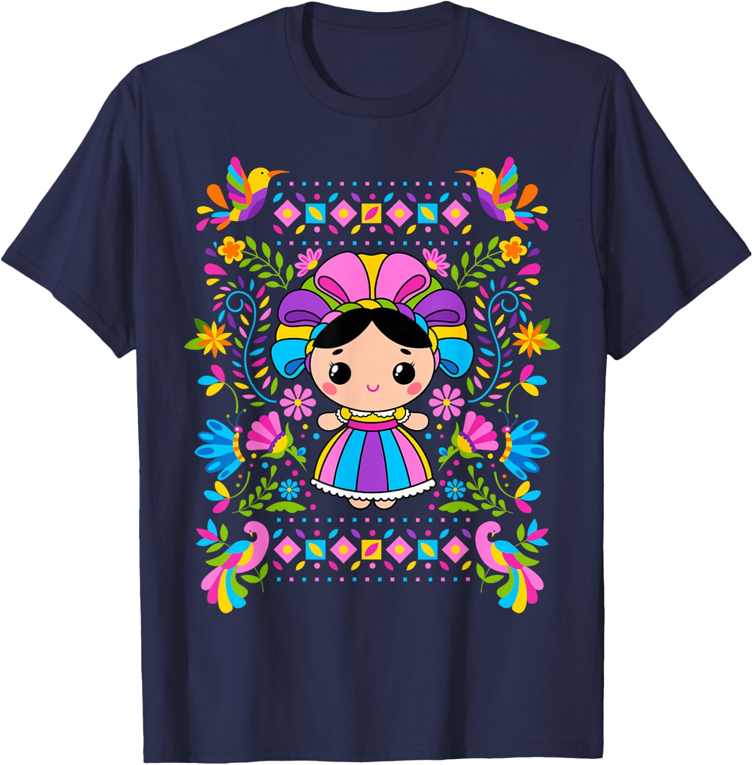 Mexican Handmade Rag Doll Lele, Mexicana Latina Woman T-Shirt - T-Shirt | Navy