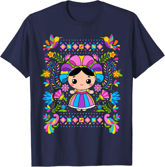 Mexican Handmade Rag Doll Lele, Mexicana Latina Woman T-Shirt - T-Shirt | Navy