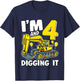 Kids I'm 4 And Digging It 4 Years Boys 4th Birthday Excavator T-Shirt - T-Shirt | Navy