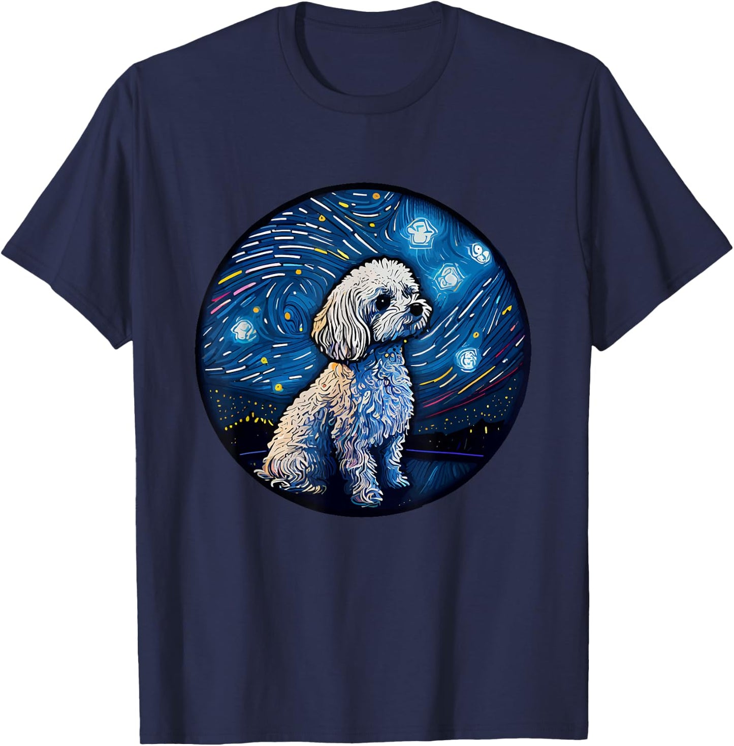 Maltipoo Starry Night Van Gogh Maltipoo Mom Dad Owner T-Shirt - T-Shirt | Navy