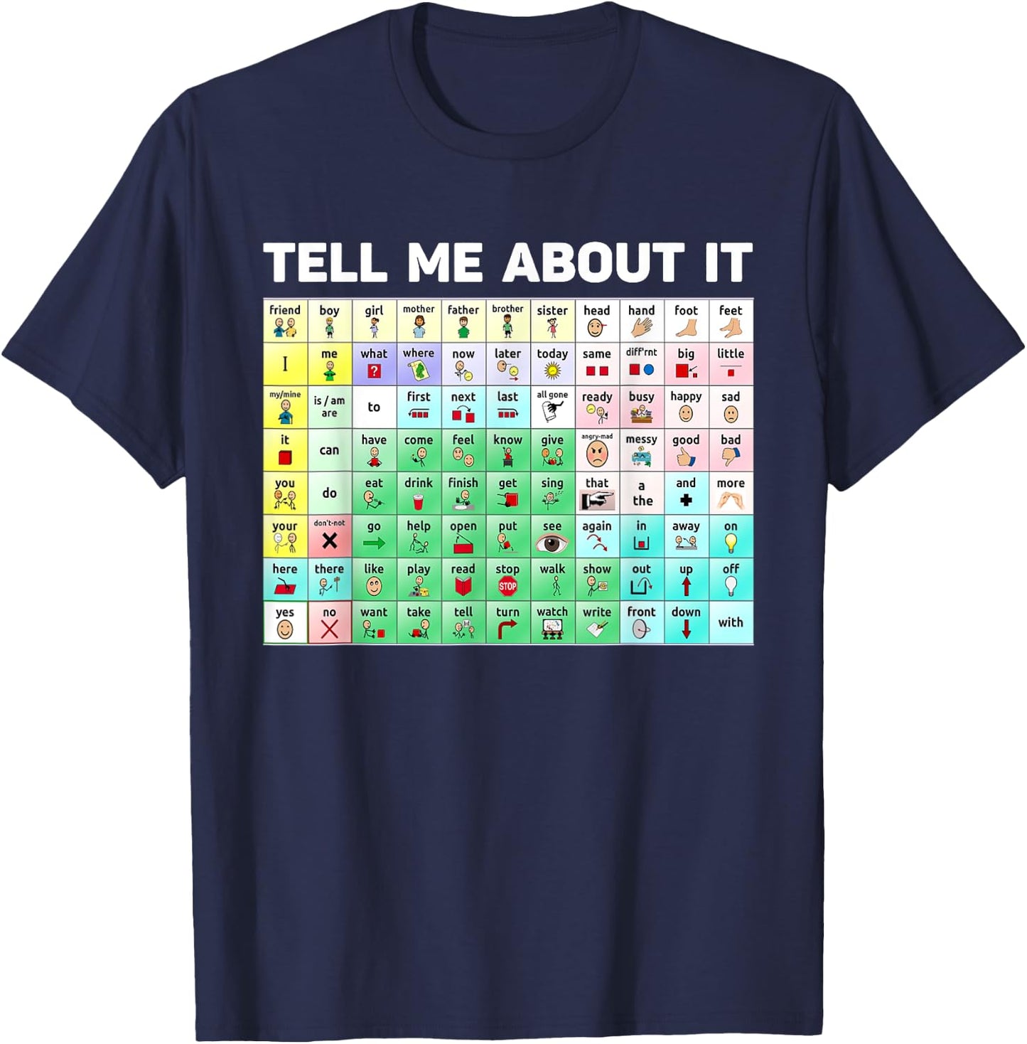 Tell Me About It Speech Language Pathology AAC Sped Teacher T-Shirt - T-Shirt | Navy