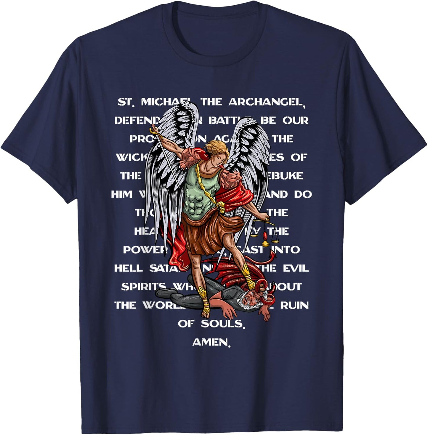 Saint Michael The Archangel Catholic Prayer T-Shirt - T-Shirt | Navy