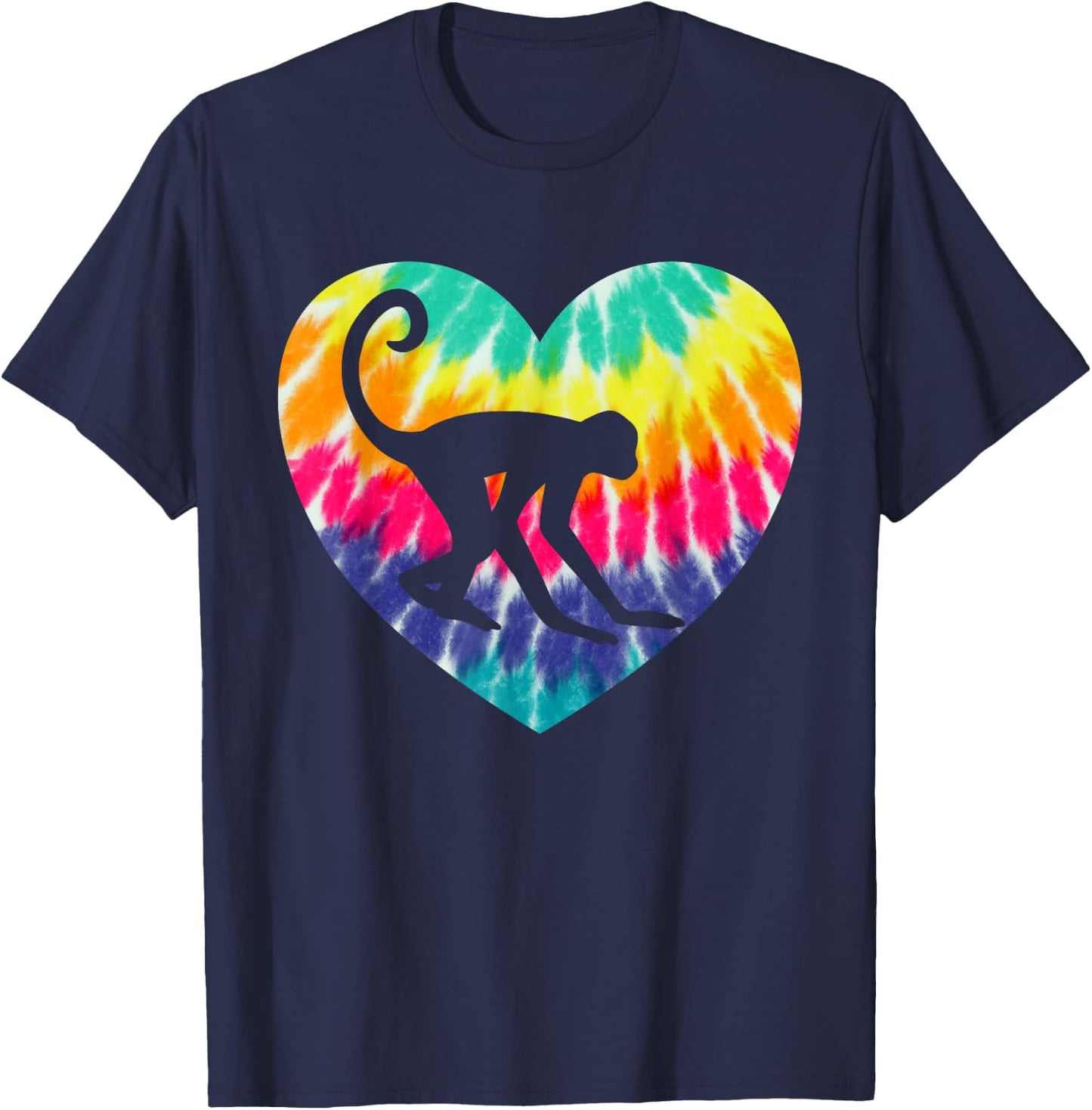 Spider Monkey Heart With Tie dye Print For Monkey Lover T-Shirt - T-Shirt | Navy