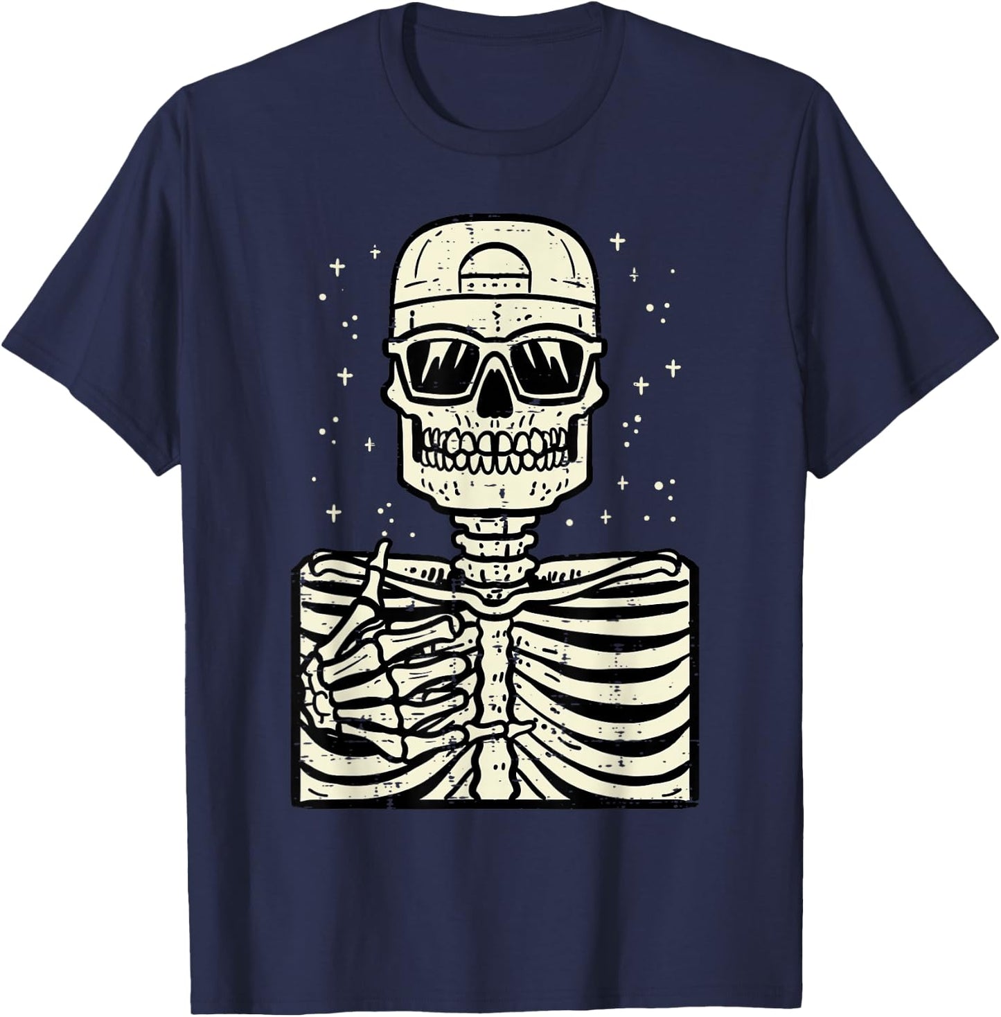 Rocker Skeleton Rock Cool Goth Halloween Men Boys Kids Teen T-Shirt - T-Shirt | Navy