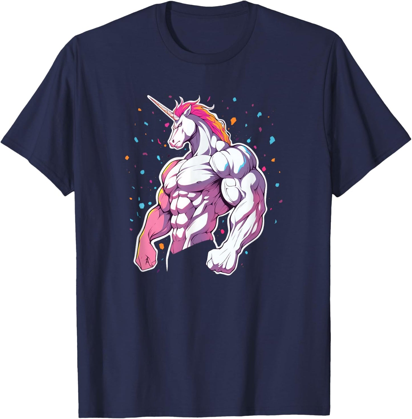 Buff Big Muscle Unicorn Illustration - Funny Strong Gym T-Shirt - T-Shirt | Navy