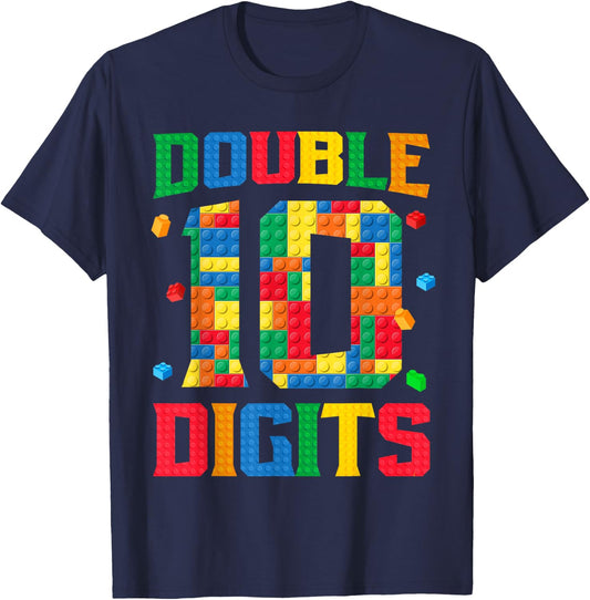 Master Builder 10th Birthday Boy 10 Bricks Ten Double Digits T-Shirt - T-Shirt | Navy
