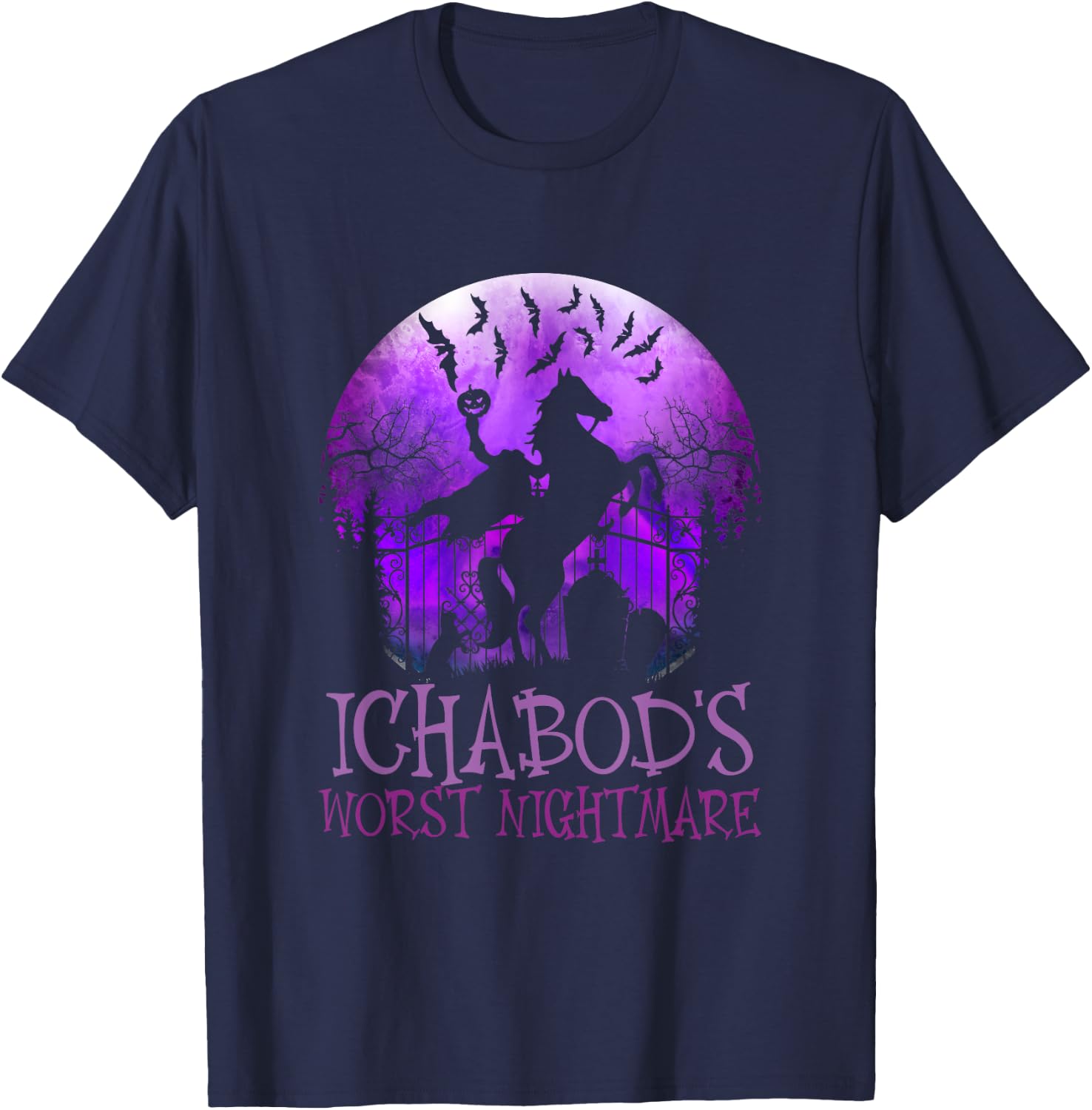 Ichabod's Worst Nightmare, Headless Horseman Halloween T-Shirt - T-Shirt | Navy