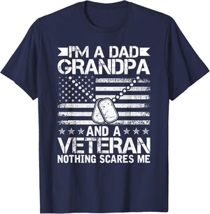 I'm a Dad Grandpa and a Veteran nothing scares me T-Shirt - T-Shirt | Navy