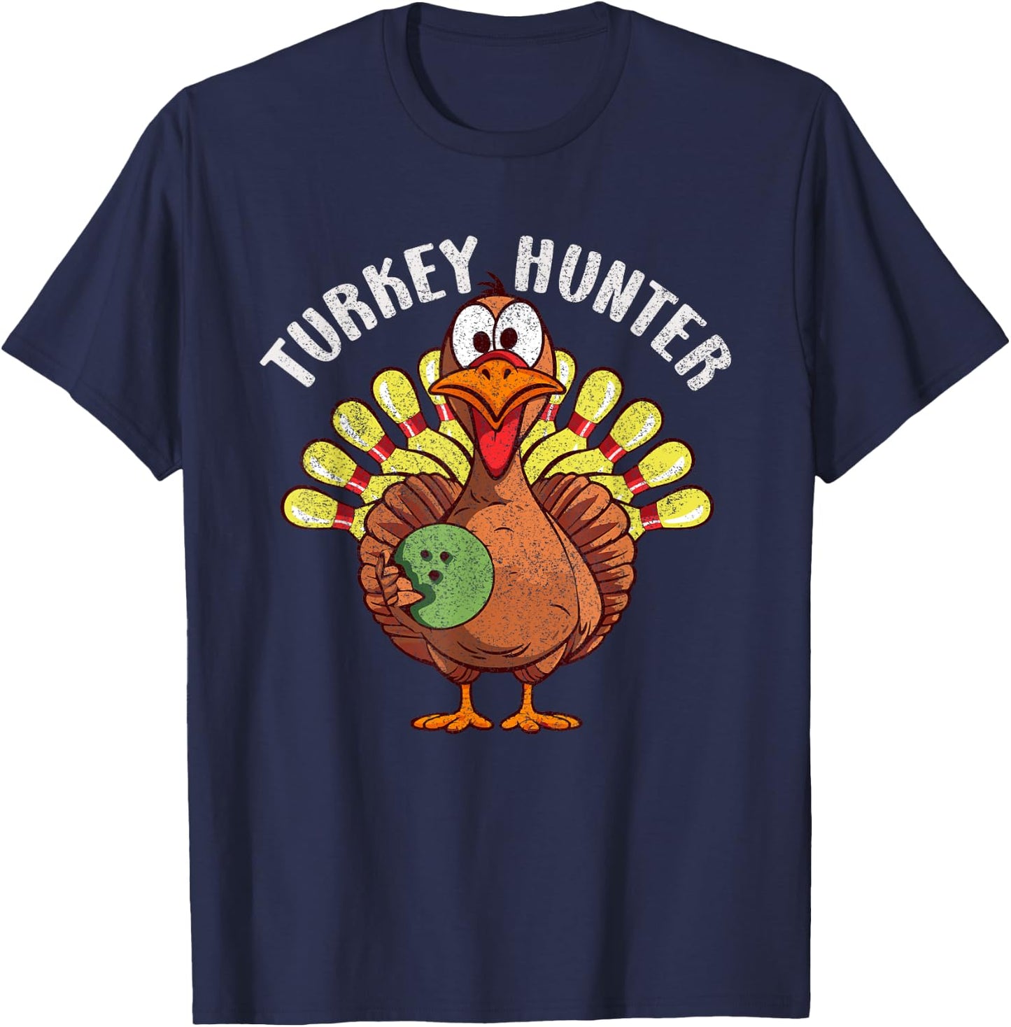 Turkey Hunter Funny Turkey Bowling Player Thanksgiving Day T-Shirt - T-Shirt | Navy