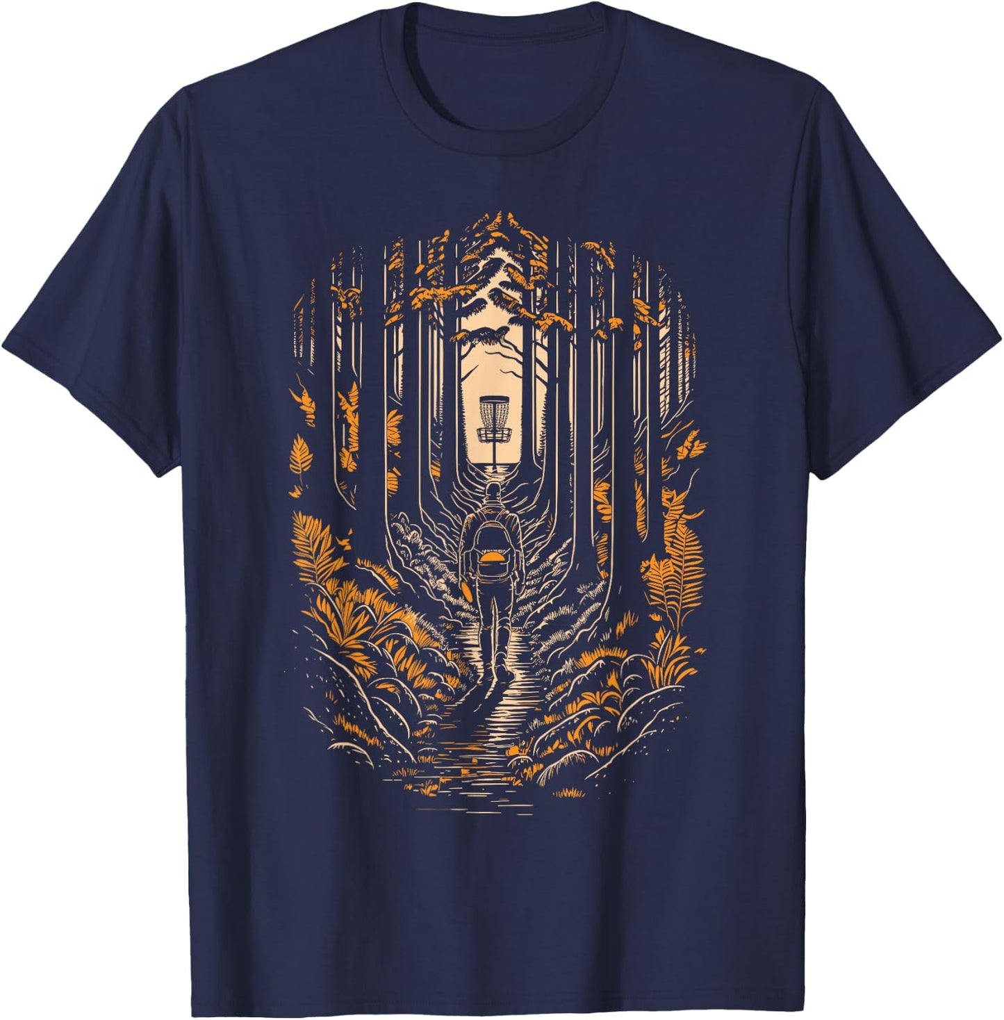 Disc Golf Forest Course Wilderness Golfer Sunset T-Shirt - T-Shirt | Navy