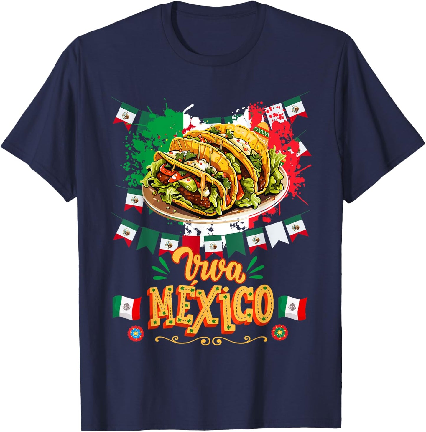 Mexican Flag Taco Idea For Kids & Mexican Independence Day T-Shirt - T-Shirt | Navy