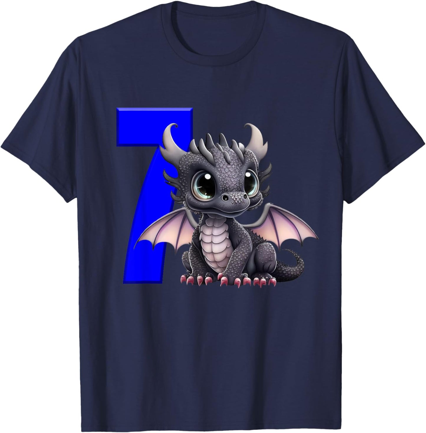 7th Birthday Shirt Dragon Party Birthday Boy Blue 7 Seven T-Shirt - T-Shirt | Navy