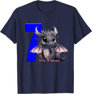 7th Birthday Shirt Dragon Party Birthday Boy Blue 7 Seven T-Shirt - T-Shirt | Navy