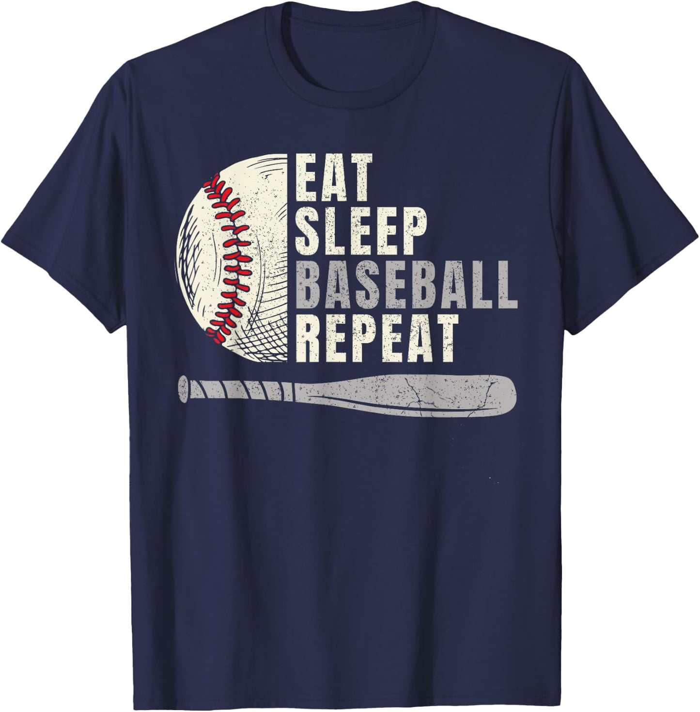 Eat Sleep Baseball Repeat Funny Baseball Player T-Shirt - T-Shirt | Navy