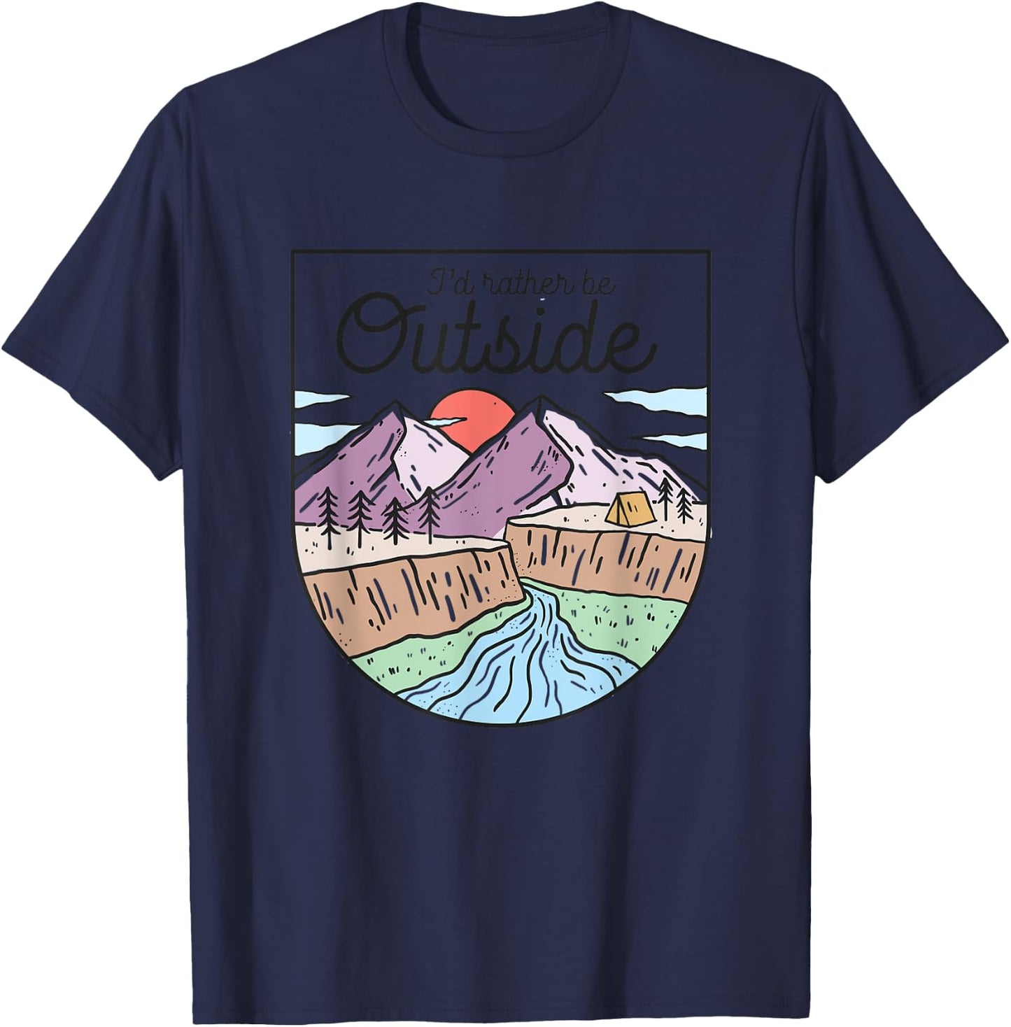 I’d Rather be Outside Camping Shirt Retro Mountain Camper T-Shirt - T-Shirt | Navy