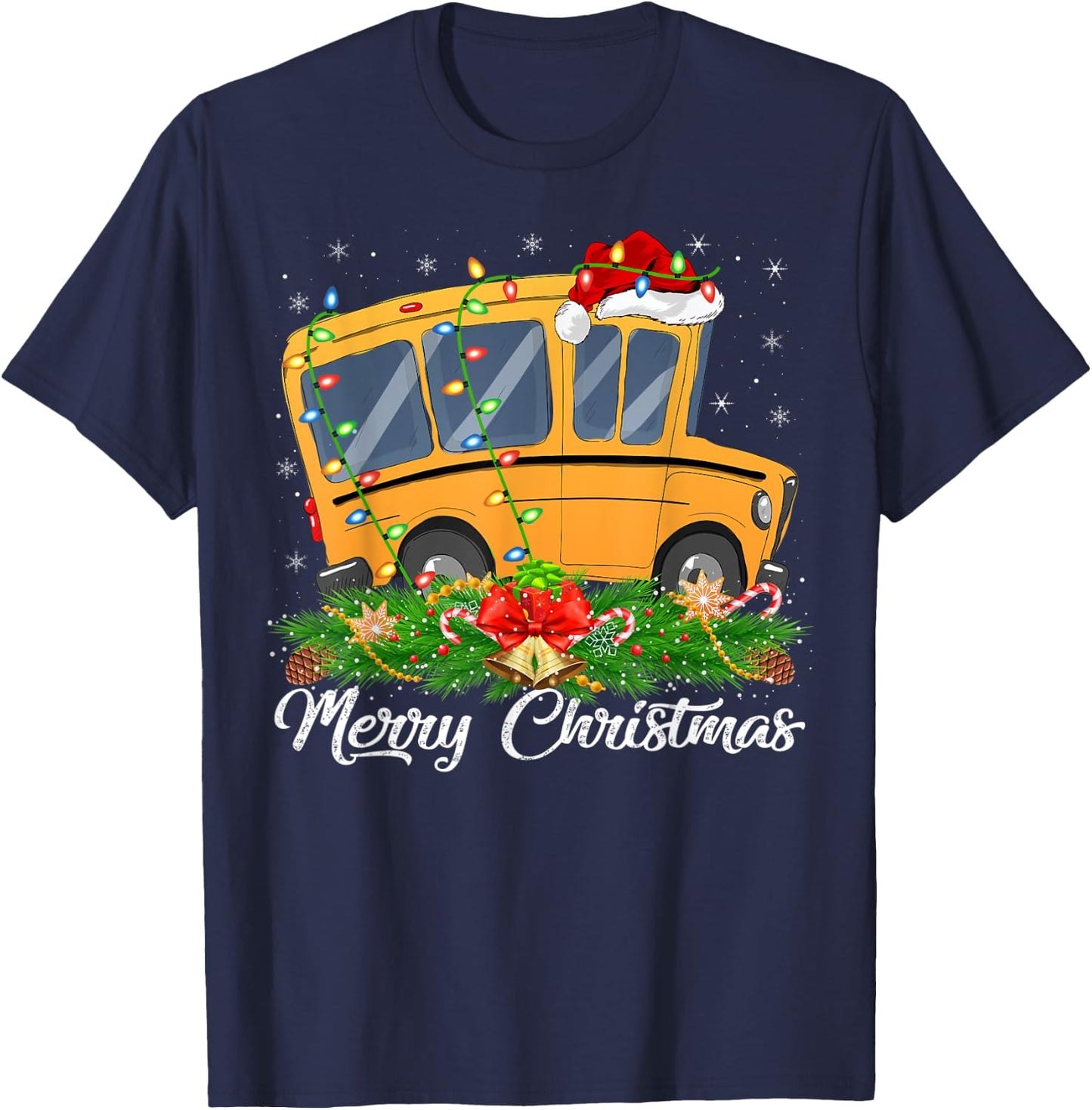 School Bus Lover Matching Santa Hat School Bus Christmas T-Shirt - T-Shirt | Navy