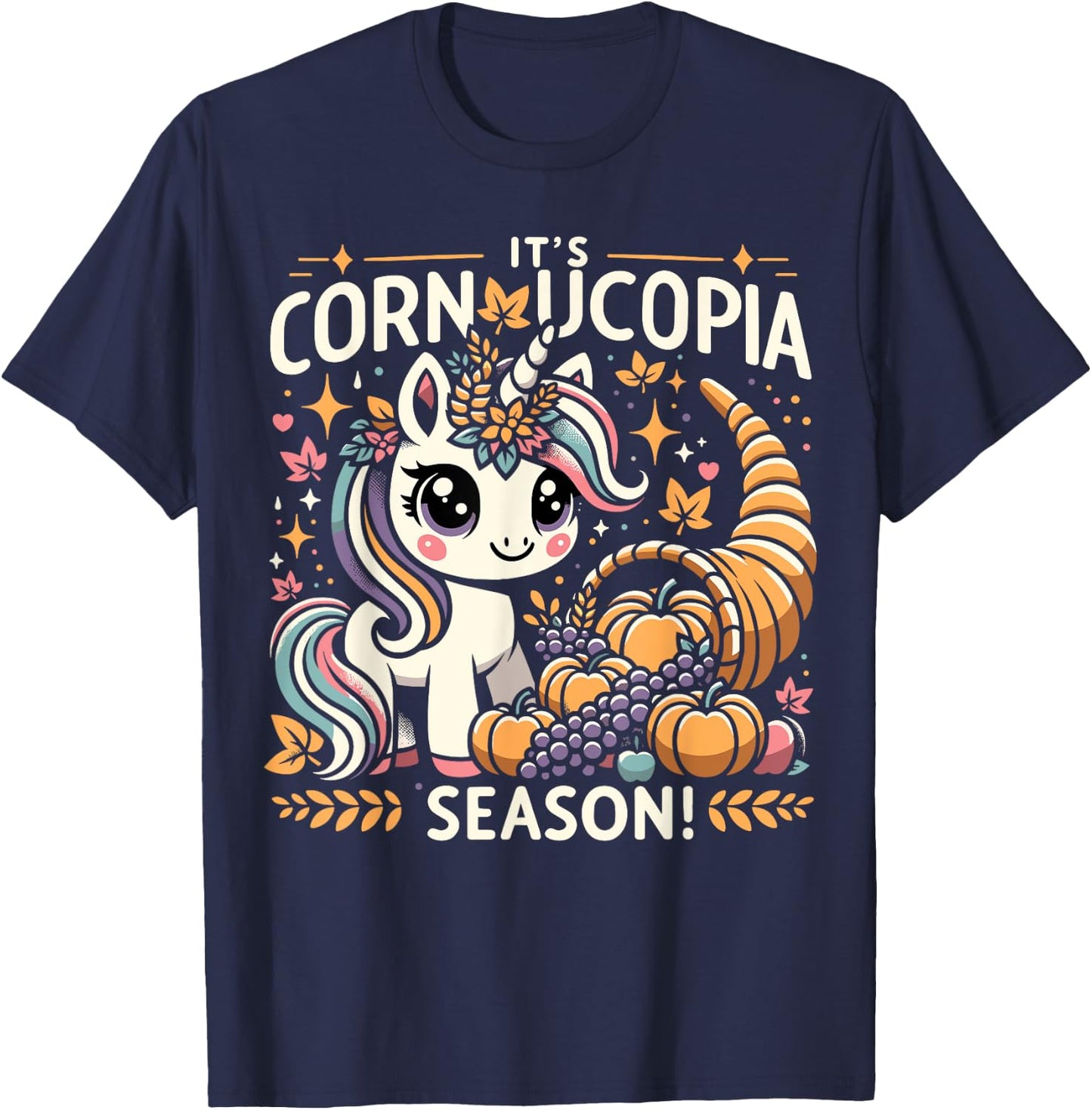 Cute Cornucopia Unicorn Thanksgiving Day Kids Men Women T-Shirt - T-Shirt | Navy