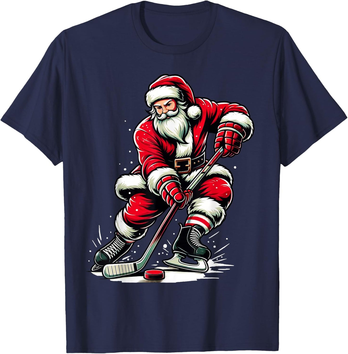 Christmas Sports Santa Plays Ice Hockey, Xmas Women Men Kids T-Shirt - T-Shirt | Navy