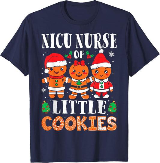 NICU Nurse of Smart Cookies Gingerbread Nurse Christmas T-Shirt - T-Shirt | Navy