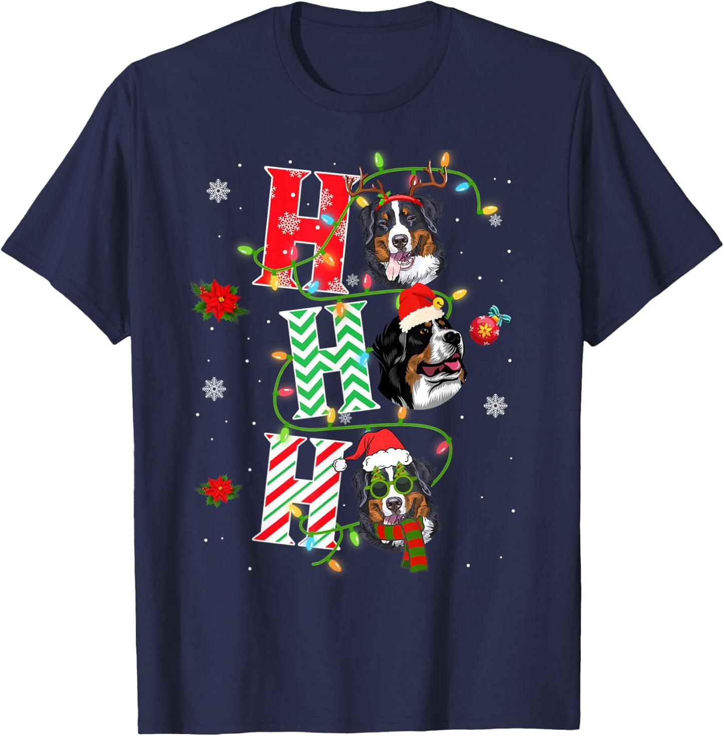 Christmas Ho Ho Ho Bernese Mountain Dog Funny Xmas Dog Women Kids T-Shirt - T-Shirt | Navy