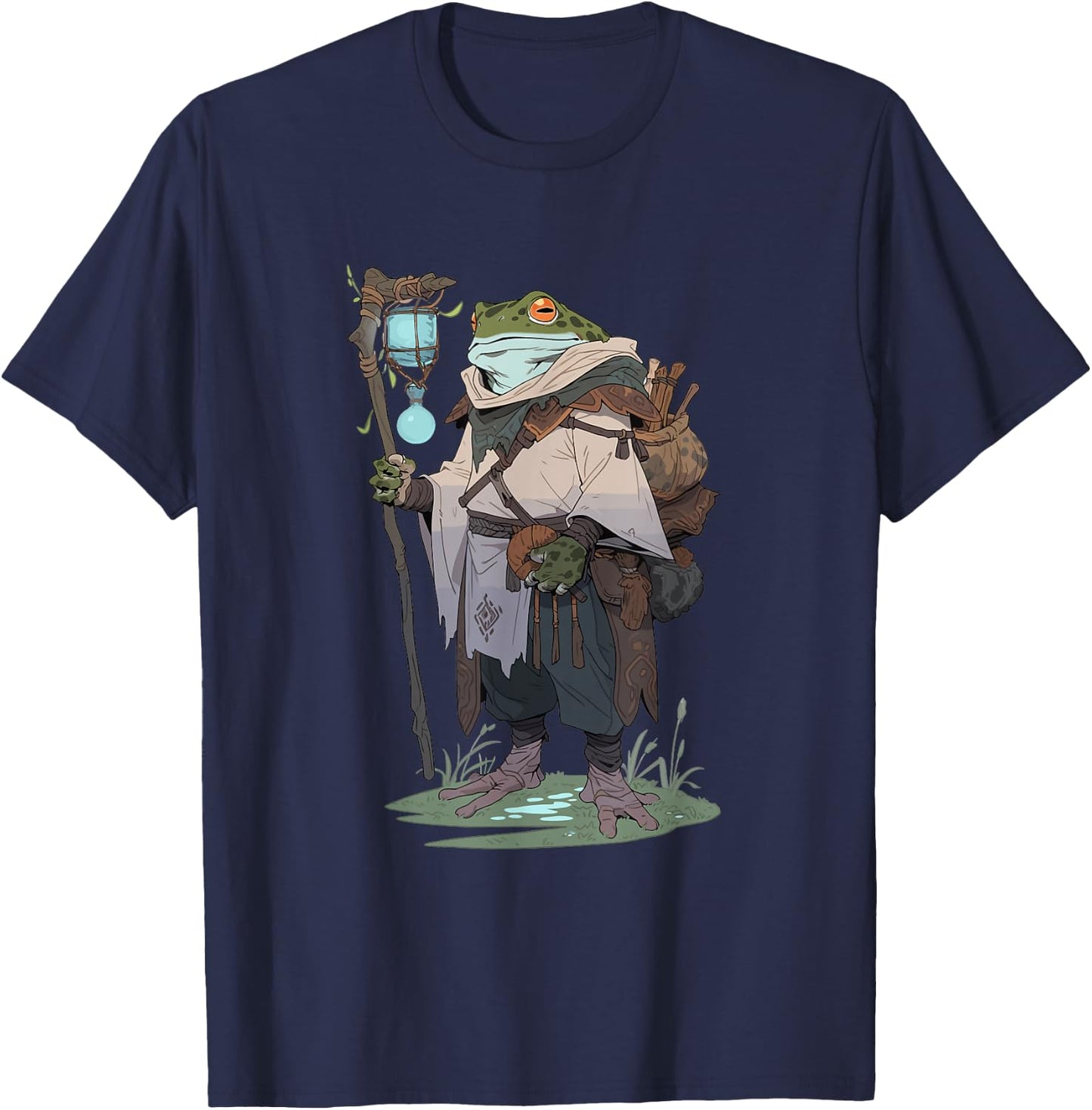 Fantasy Frog Druid hiking in the nature T-Shirt - T-Shirt | Navy