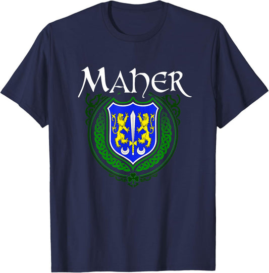 Maher Surname Irish Clan Tartan Badge Ireland T-Shirt - T-Shirt | Navy