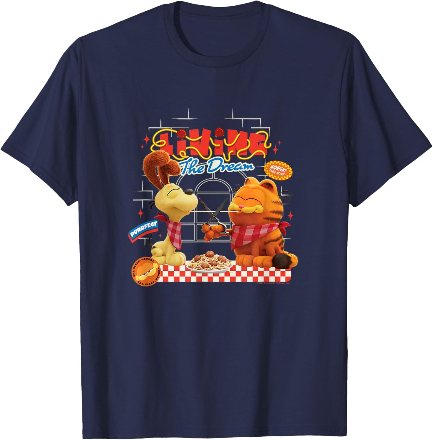 The Garfield Movie Living The Dream Garfield & Odie Pasta T-Shirt - T-Shirt | Navy