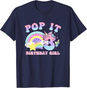 Let's Pop-it I'm turning 3 Colorful 3rd Birthday Girl T-Shirt - T-Shirt | Navy