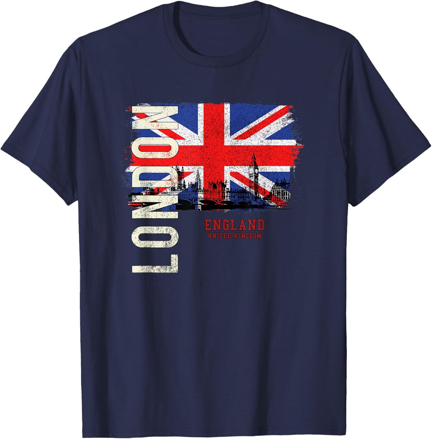 City Country Flag Banner Skyline Panorama London England Great Britain Europe T-Shirt - T-Shirt | Navy