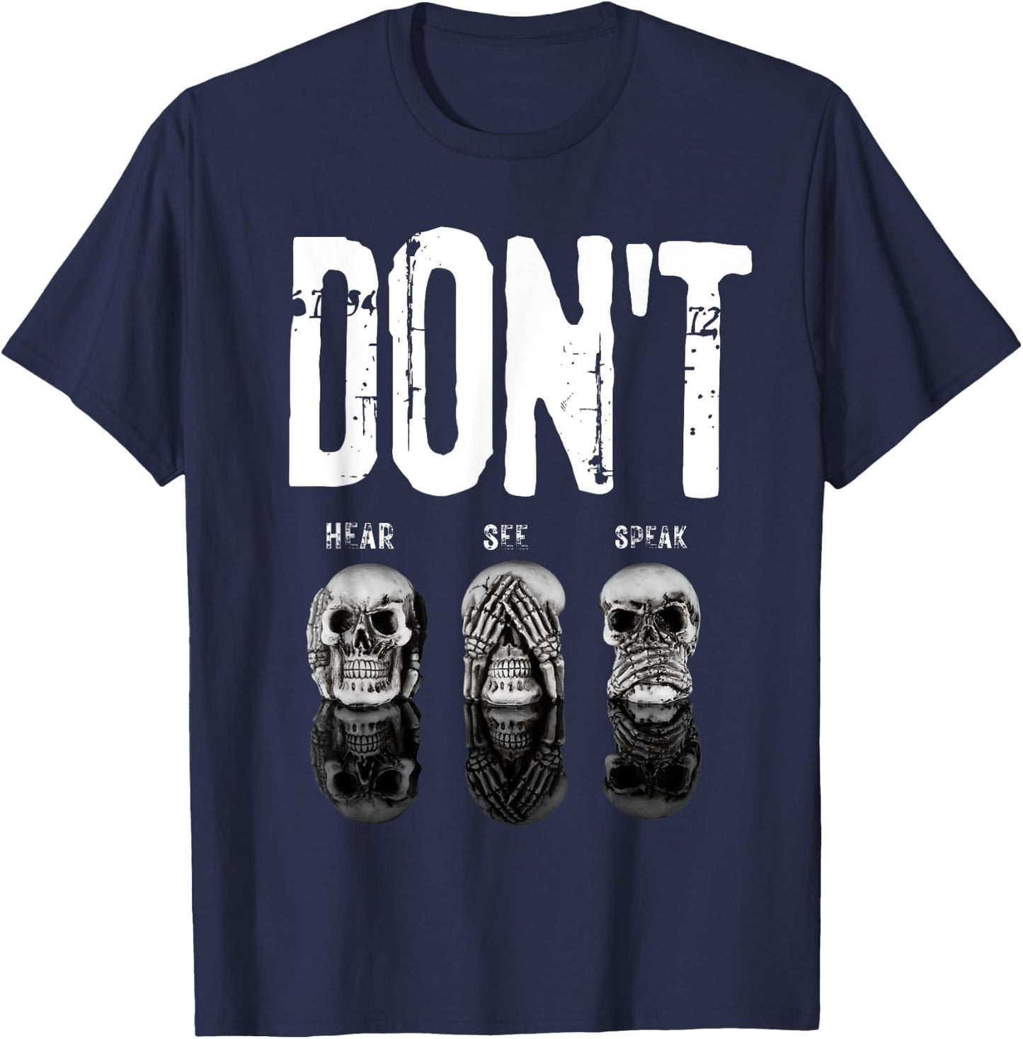 Funny Hear See Speak No Evil Gothic Skulls Halloween T-Shirt - T-Shirt | Navy