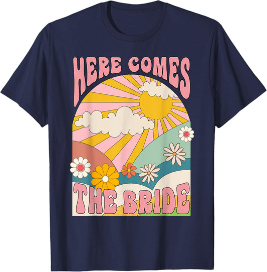 Here Come The Bride Groovy 70s Hippie Bachelorette Party T-Shirt - T-Shirt | Navy