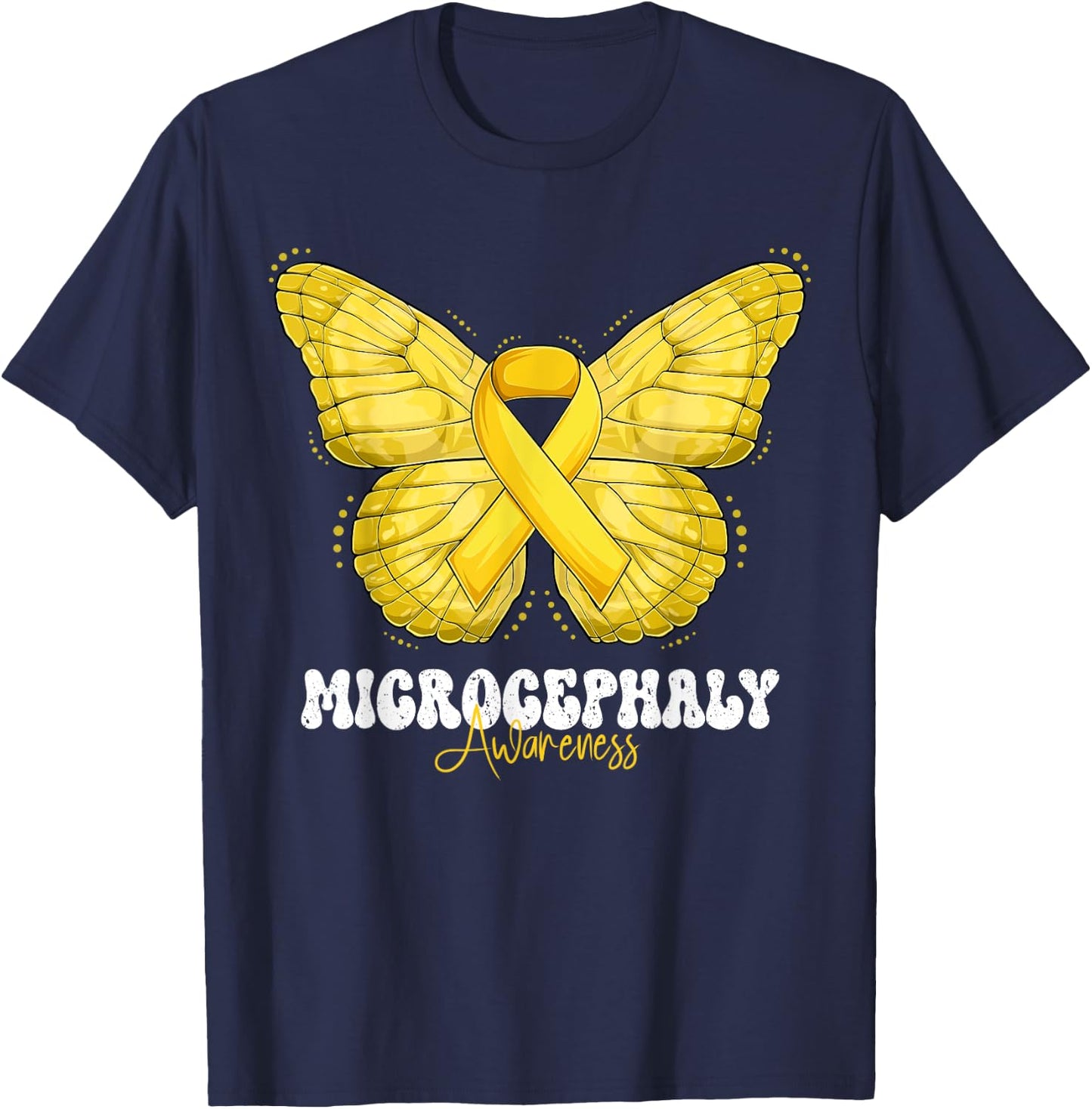Microcephaly Awareness Month Yellow Ribbon Butterfly T-Shirt - T-Shirt | Navy