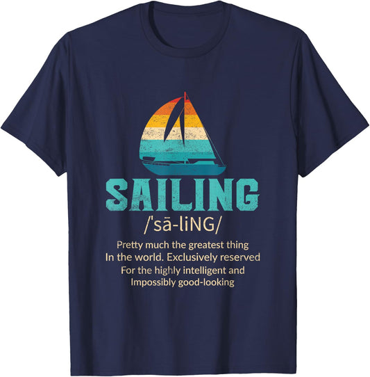 Funny Sailing Art For Dad Men Sailing Sailor Sail Sailboat T-Shirt - T-Shirt | Navy