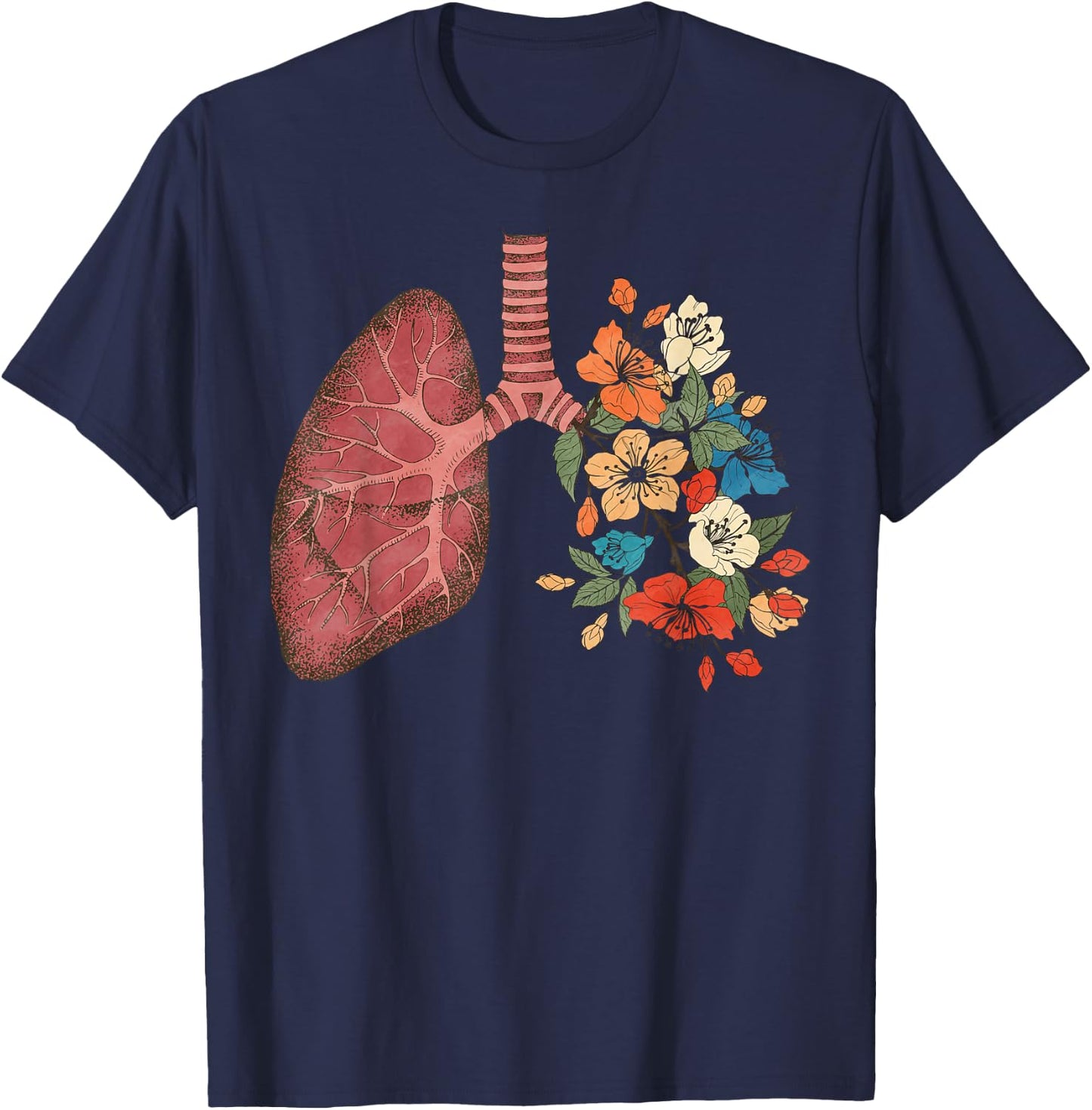 Pulmonologist Floral Lung Anatomy Respiratory Therapist Life T-Shirt - T-Shirt | Navy